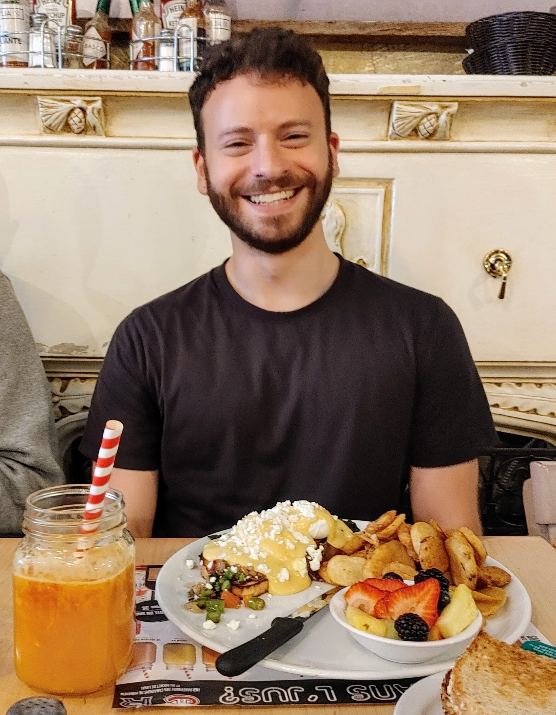 Abe eating a colossal brunch in Montreal.